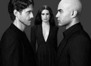 Aaron Tveit, Lea Michelle and Nicholas Christophoer in a promotional photo for "Chess."
