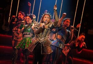 Najah Hetsberger (center) with (l-r) Krystal Hernandez. Gianna Yanelli, Taylor Marie Daniel, and Kay Sibal in "Six" on Broadway.