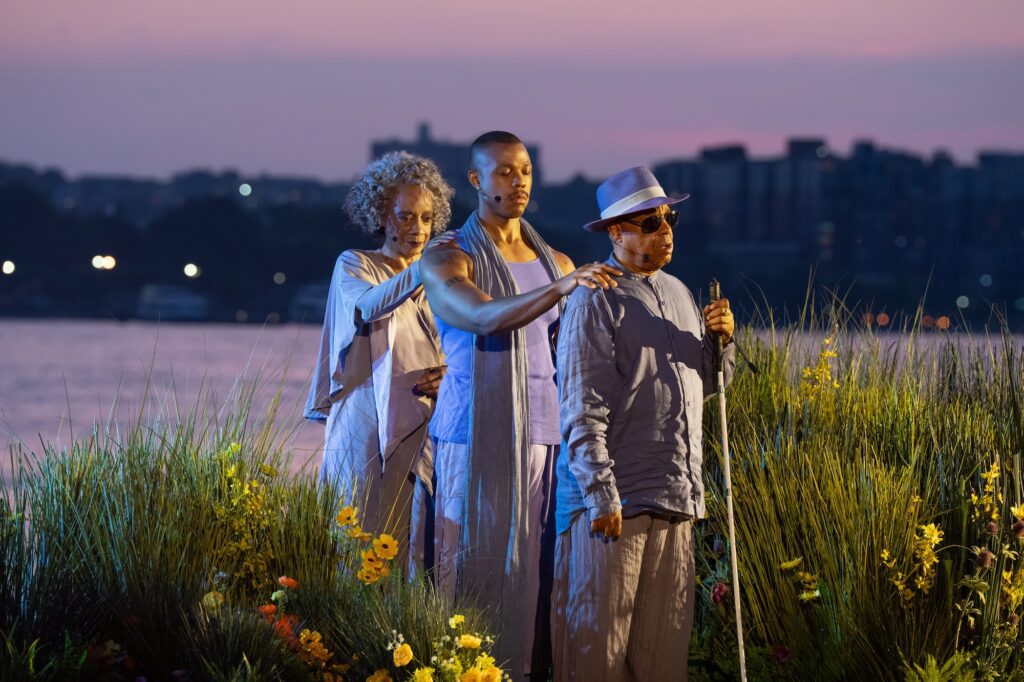 (l to r) Stephanie Berry, Davóne Tines, and Frank Senior in "The Gospel at Colonus."