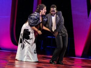 Sandra Oh and Lupita Nyong'o in Free Shakespeare in the Park's "Twelfth Night."