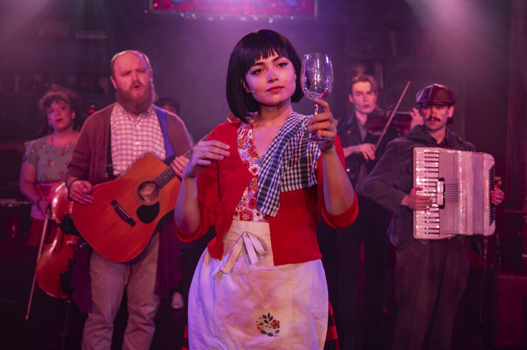 Sonia Goldberg, Jon Patrick Penick, Aurora Penepacker, Quinn Rigg and Lucas Burr in Kokandy Productions’ Chicago premiere of Amélie. Photo by Michael Brosilow.