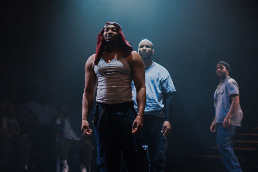 (l-r) Malcolm Mays, Alani iLongwe, and André Holland in "The Brothers Size."