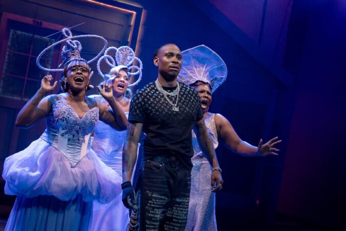 Latrice Pace, Sheléa Melody McDonald, Tiffany Mann, and Jordan E. Cooper (center) in "Oh Happy Day!"