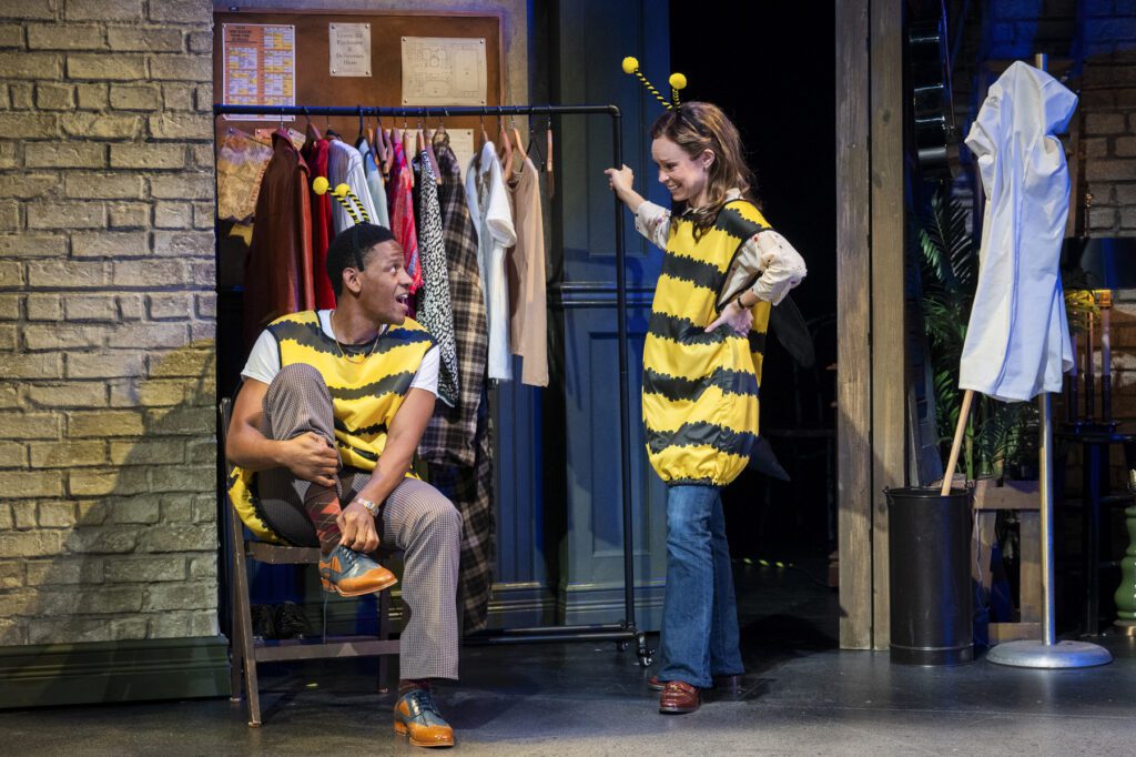 Jared Grimes and Garrett Morris and Caitlin Houlahan as Jane Curtin in "Not Ready for Prime Time."
