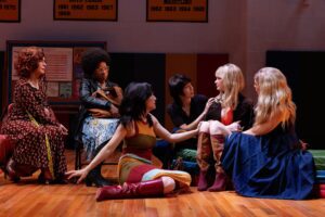 Betsy Aidem, Kristolyn Lloyd, Irene Sofia Lucio, Adina Verson, Audrey Corsa, and Susannah Flood in the Broadway production of "Liberation."