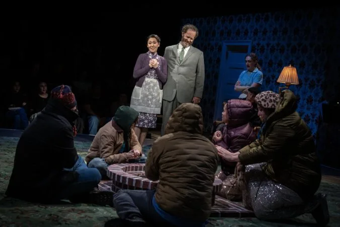 Ruthie Ann Miles, Shuler Hensley, and the company of "The Seat of Our Pants" at The Public Theater.