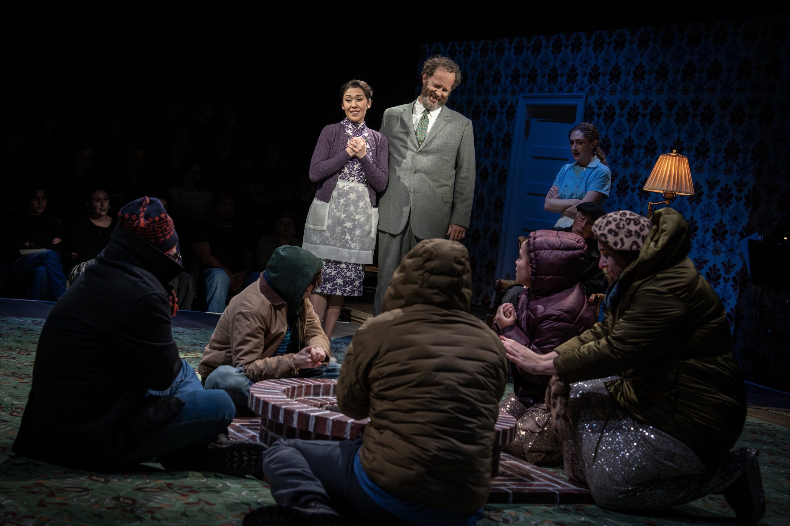 Ruthie Ann Miles, Shuler Hensley, and the company of "The Seat of Our Pants" at The Public Theater.