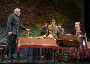 (l to r) Patrick Page, Jason Sanchez, Adrien Rolet, Jake Berne and Kristine Nielsen in "Archduke" by Rajiv Joseph.