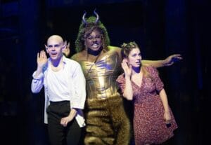 Taylor Trensch, Alex Newell, and Gabi Carrubba in "Bat Boy The Musical."