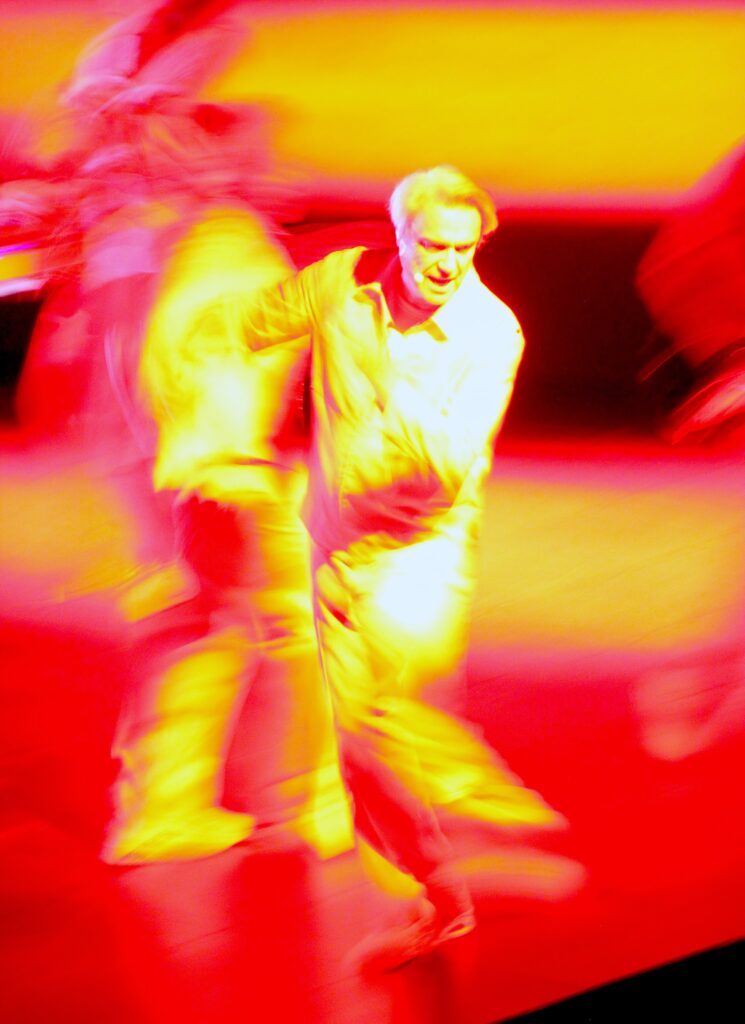 David Byrne in concert.