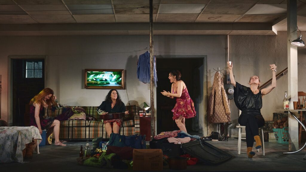(l-r) Marin Ireland, Nadine Malouf, Nicole Villamil, and Brooke Bloom in "Queens."