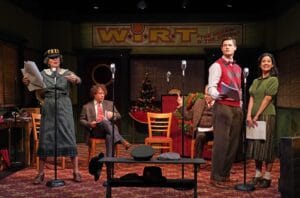 Leenya Rideout, Reed Lancaster, and Ali Ewoldt in Irish Rep's "It's a Wonderful Life."