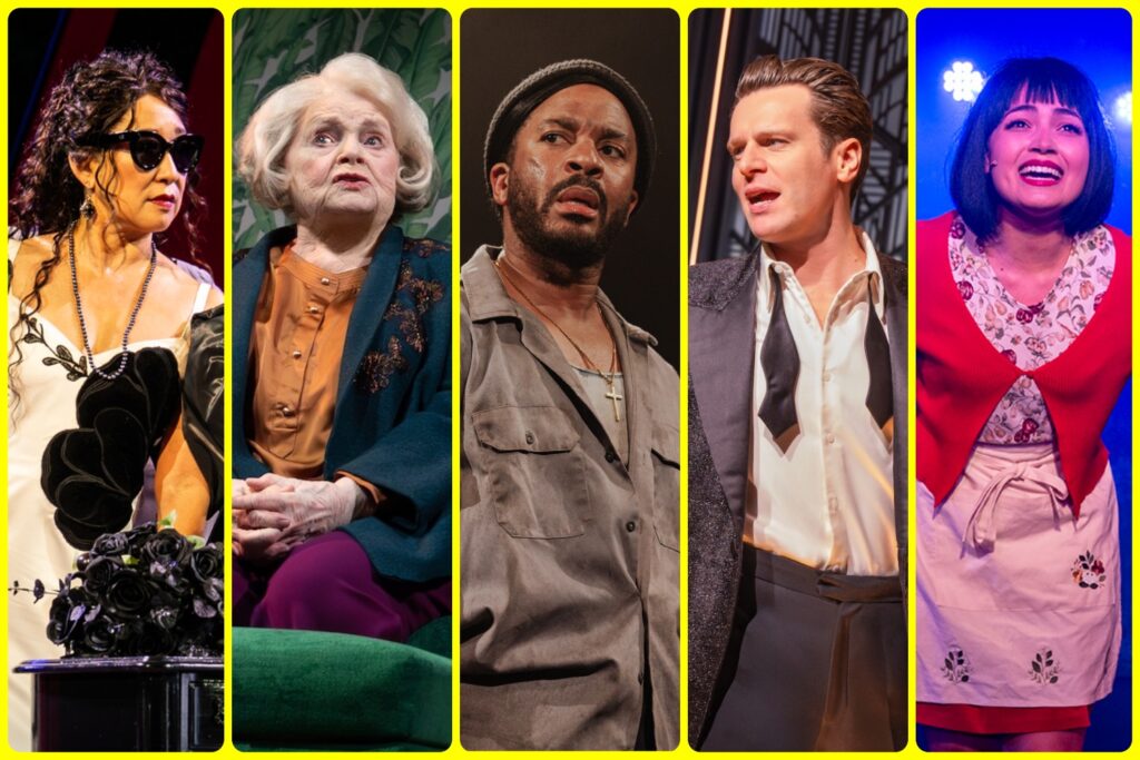(l-r) Sandra Oh in "Twelfth Night," June Squibb in "Marjorie Prime," André Holland in "The Brothers Size," Jonathan Groff in "Just in Time,' and " Aurora Penepacker in "Amélie."