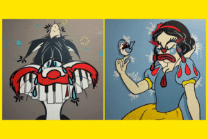 Works from "Heroes, Villains, and Violence" by Slawn x Opake.
