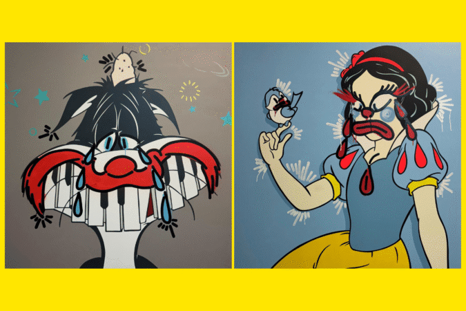 Works from "Heroes, Villains, and Violence" by Slawn x Opake.