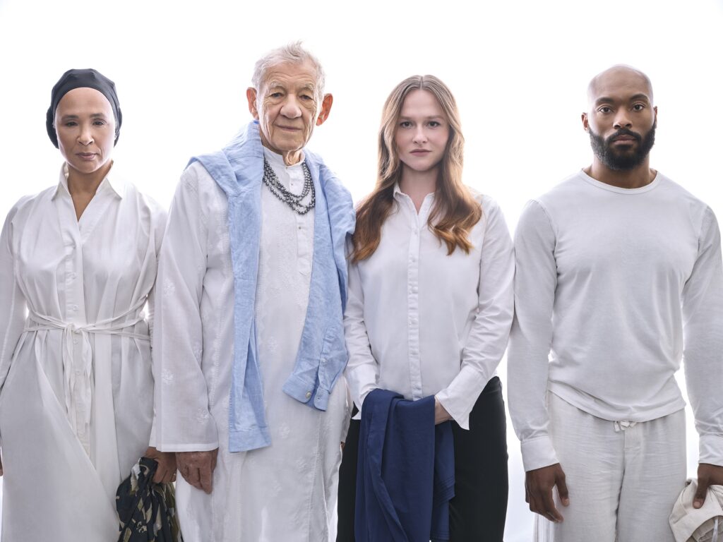 (l-r) Golda Rosheuvel, Ian McKellen, Rosie Sheehy, and Arinzé Kene in "An Ark."