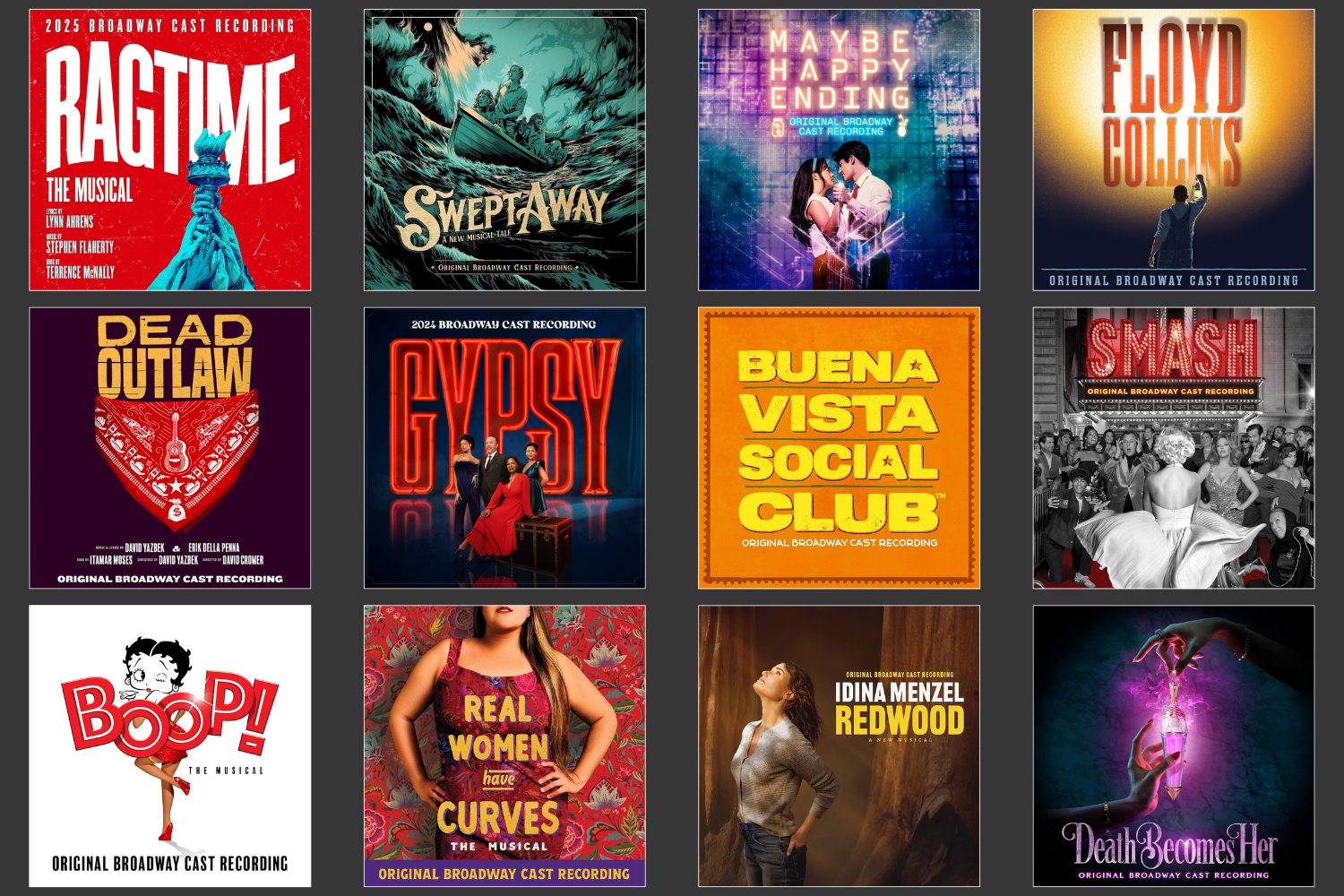 Composite of covers from Broadway original cast recordings
