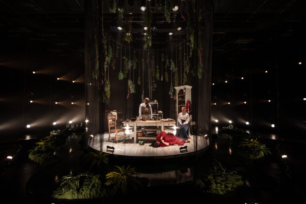 Kelvin Roston Jr., Mi Kang, and Rebecca Spence in "Miss Julie."