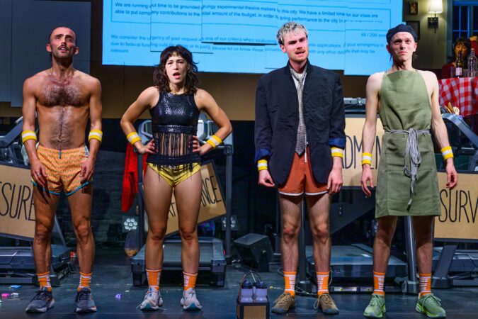 The cast of "Burnout Paradise": (l-r) Dominic Weintraub, Claire Bird, Hugo Williams, and William Strom.