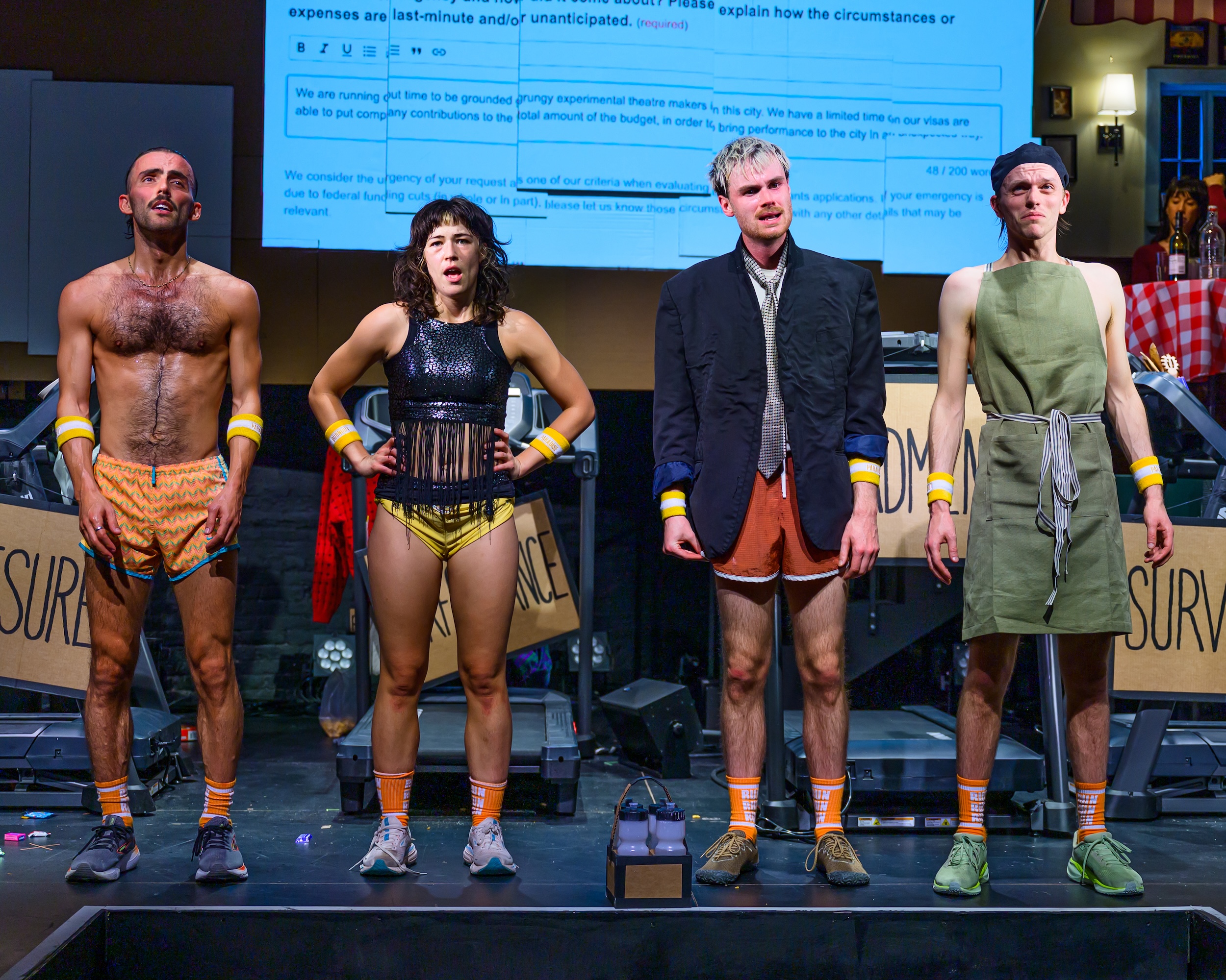 The cast of "Burnout Paradise": (l-r) Dominic Weintraub, Claire Bird, Hugo Williams, and William Strom.