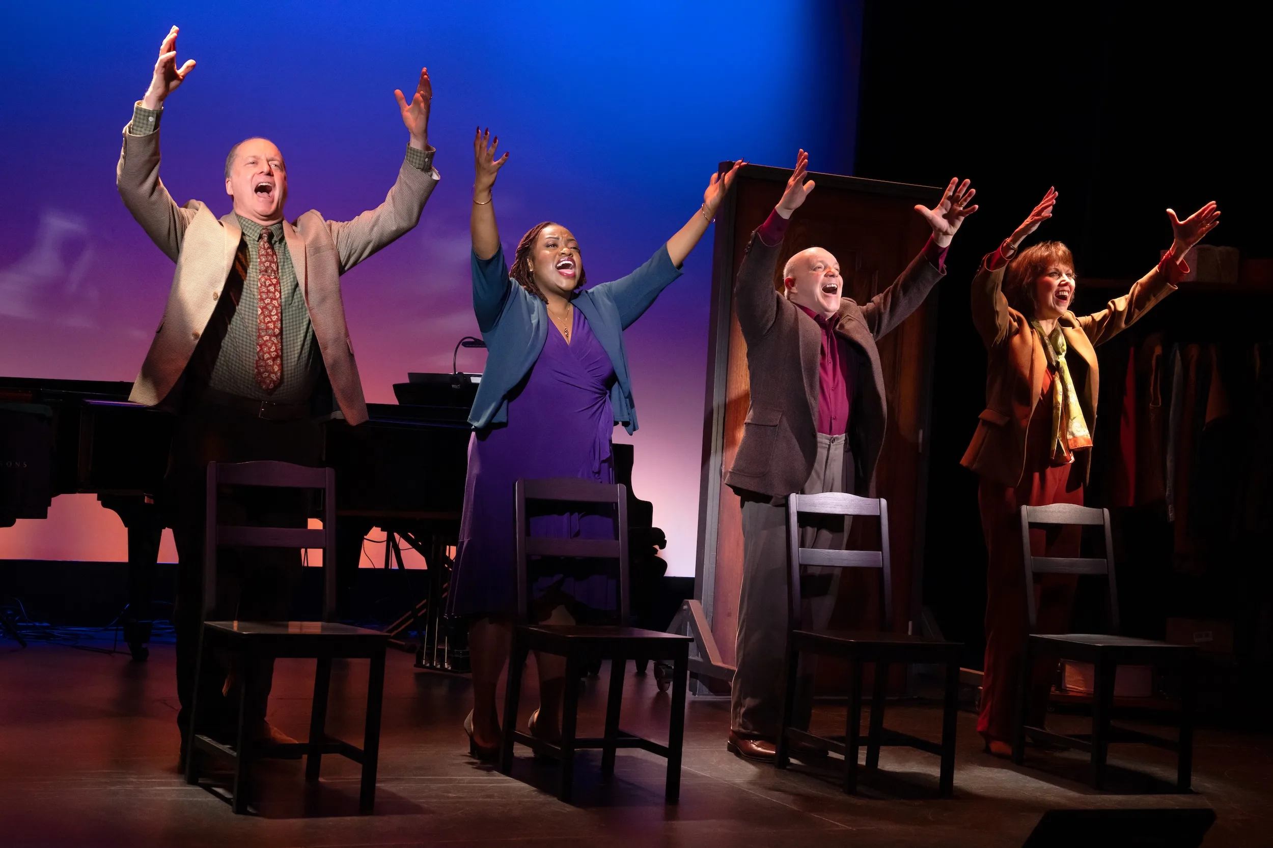 (l-r) Daniel Jenkins, Allyson Kaye Daniel, Eddie Korbich, and Lynne Wintersteller in "About Time."