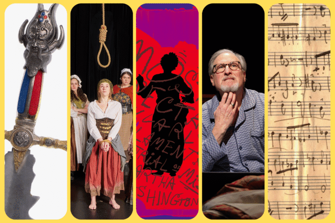 Graphics for the five productions featured in the March round-up.