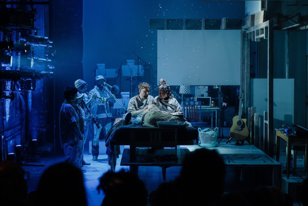 The company of "My Joy is Heavy" at New York Theatre Workshop.