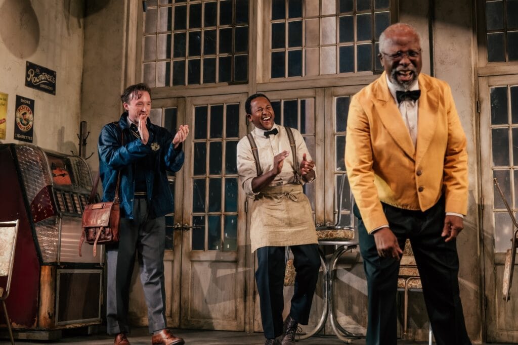 (l-r) Ben Beatty, Nysha Hatendi, and John Kani in '"Master Harold ...and the Boys."