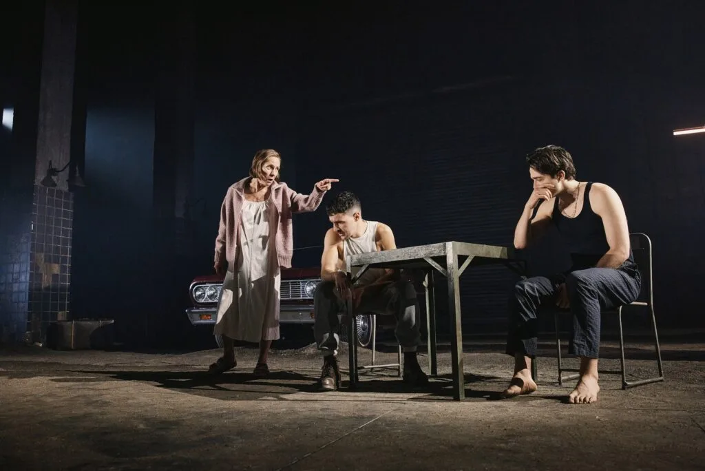 Laurie Metcalf, Christopher Abbott, and Ben Ahlers in "Death of a Salesman."