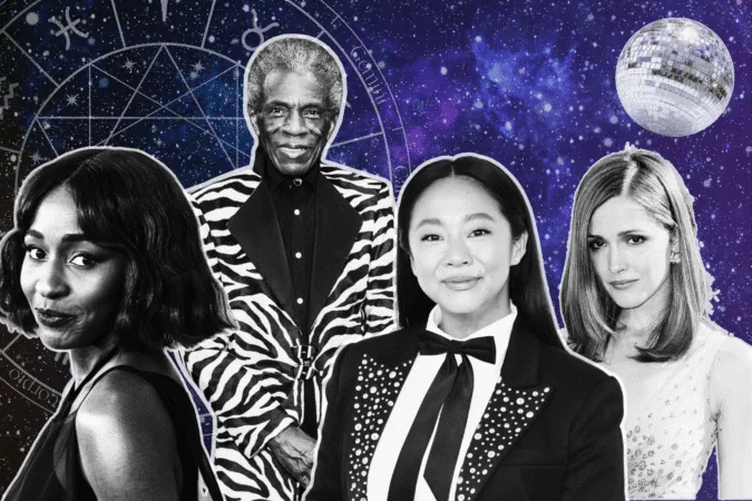 Broadway spring 2026 astrology composite featuring Ayo Edebiri, André de Shields, Stephanie Hsu, and Rose Byrne.
