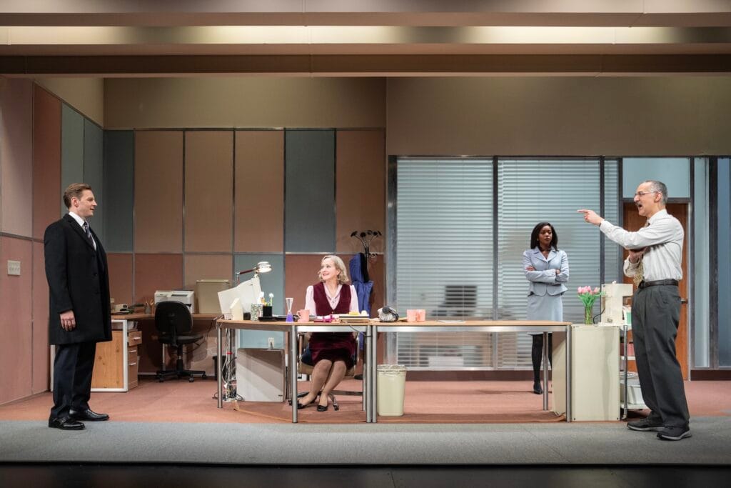 (l-r) Will Pullen, Katie Finneran, Mallori Johnson, and Nael Nacer in "The Receptionist."