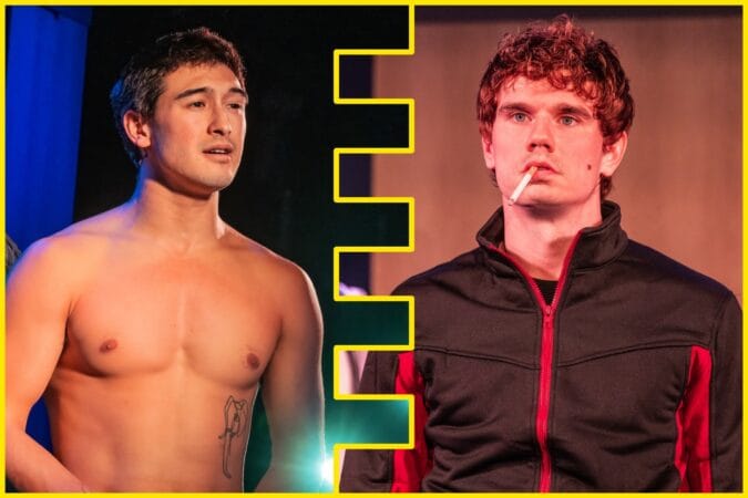 Jimin Moon and Jay Armstrong Johnson in "Heated Rivalry: The Unauthorized Musical Parody."