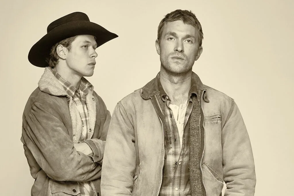 Jack Cameron Kay as Jack Twist and Harrison Ball as Ennis Del Mar in Chicago Shakespeare’s North American premiere production of Brokeback Mountain. Photo by Jeff Sciortino.