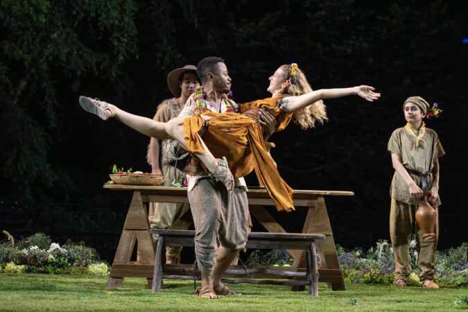 Michael Thanh Train, Daniel Kyri, Isabela Ferrer, and Everett Lonergan in the 2026 Free Shakespeare in the Park production of THE WINTER'S TALE directed by Daniel Sullivan. Photo credit: Joan Marcus.