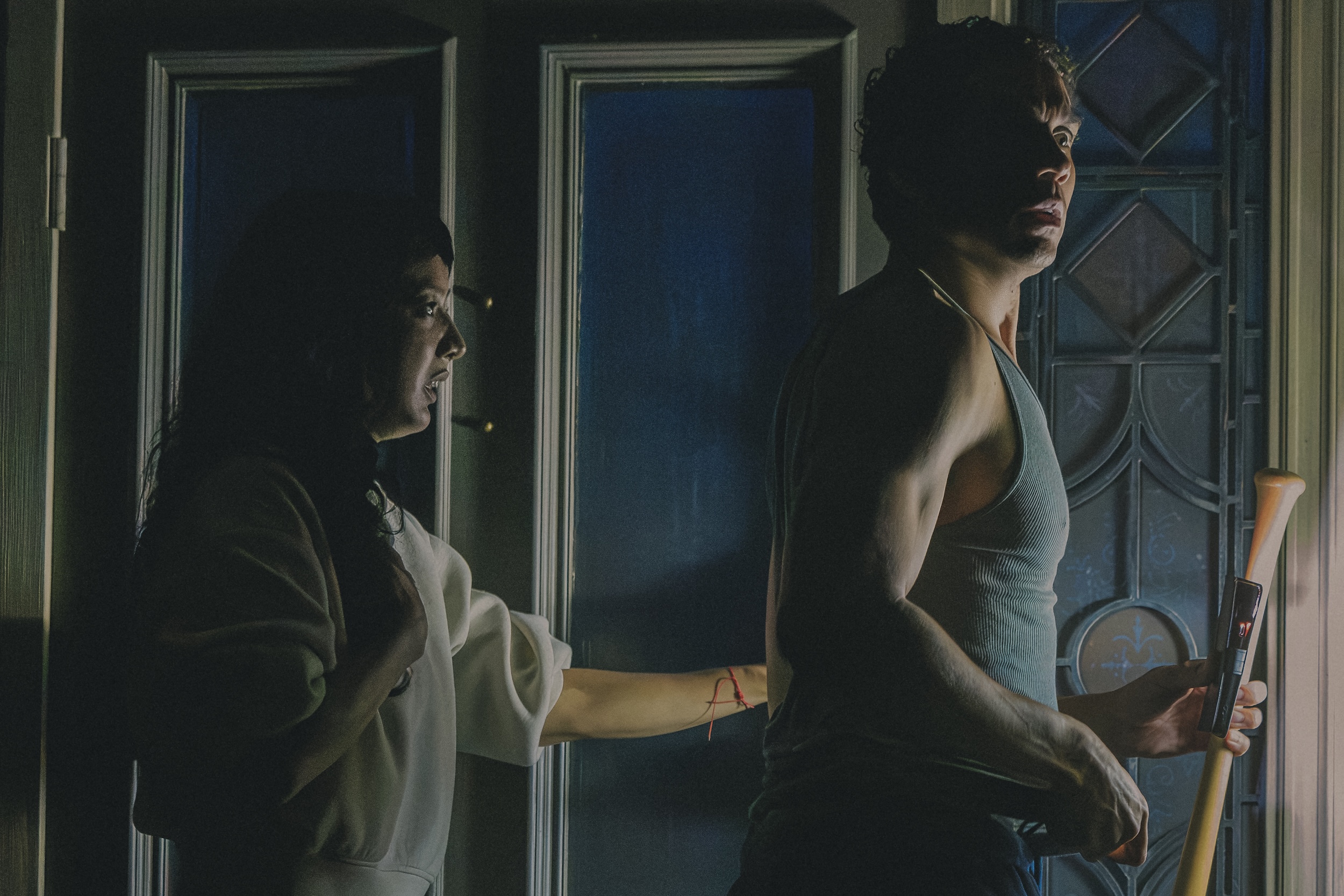 Cher Álvarez and Travis A. Knight in 'Paranormal Activity' on Broadway.