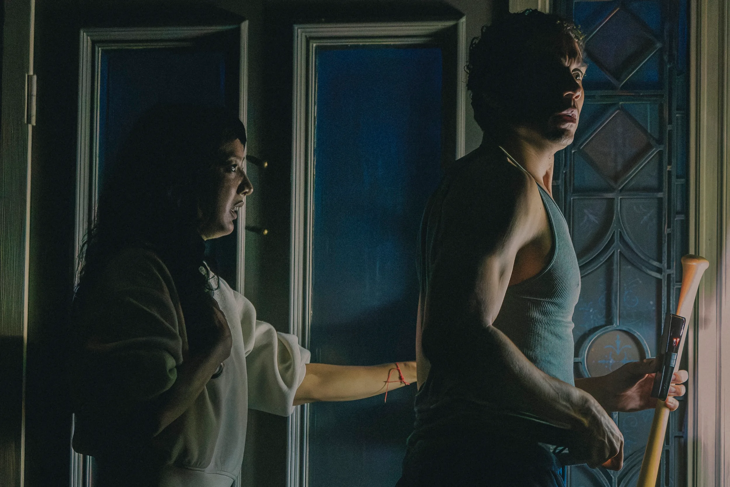 Cher Álvarez and Travis A. Knight in 'Paranormal Activity' on Broadway.