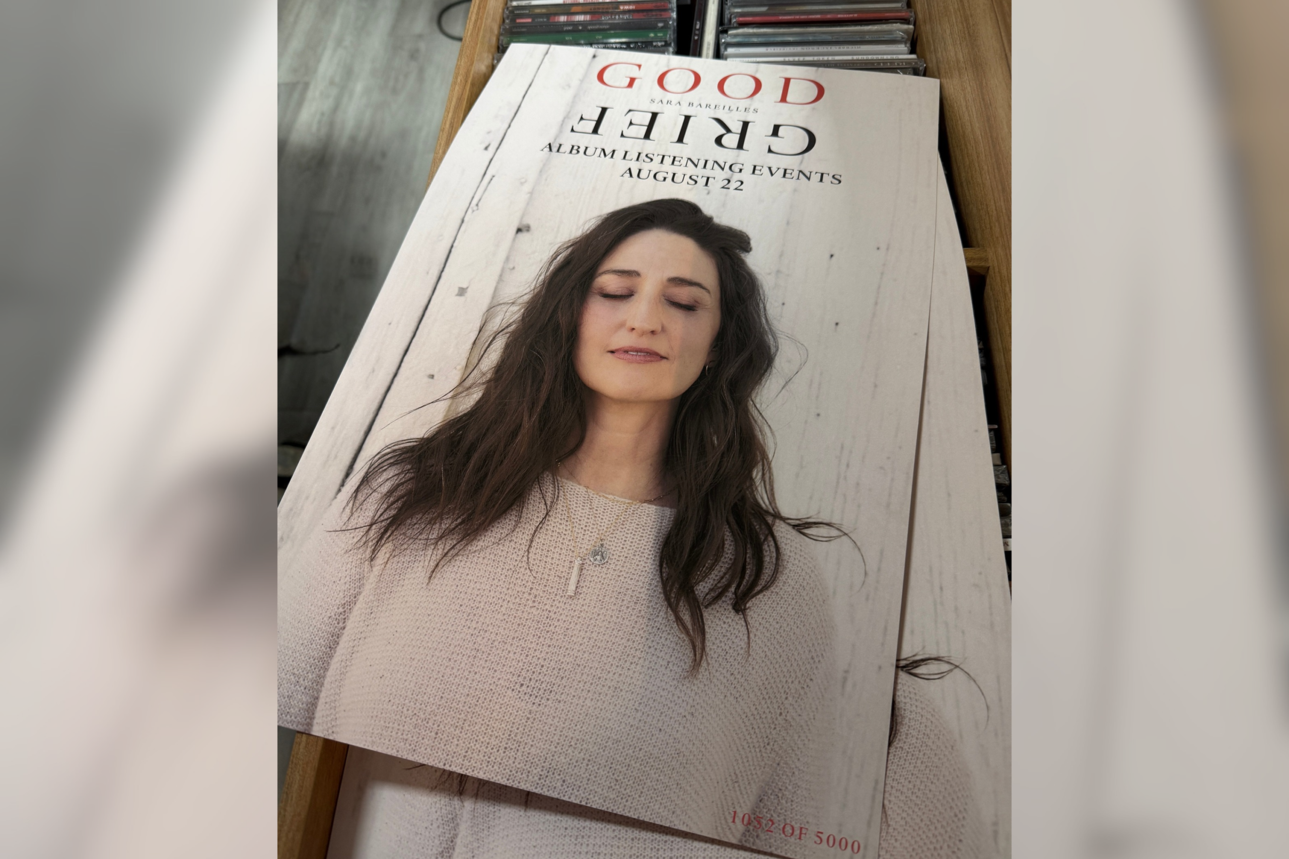 Poster art for Sara Bareilles 'Good Grief' listening event