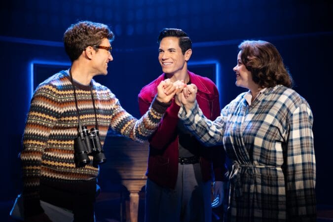 (l-r) Jake Loewenthal, Jason Gotay, and Melanie Field in Signature Theatre's "Merrily We Roll Along."