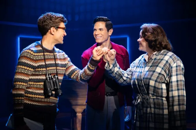 (l-r) Jake Loewenthal, Jason Gotay, and Melanie Field in Signature Theatre's "Merrily We Roll Along."
