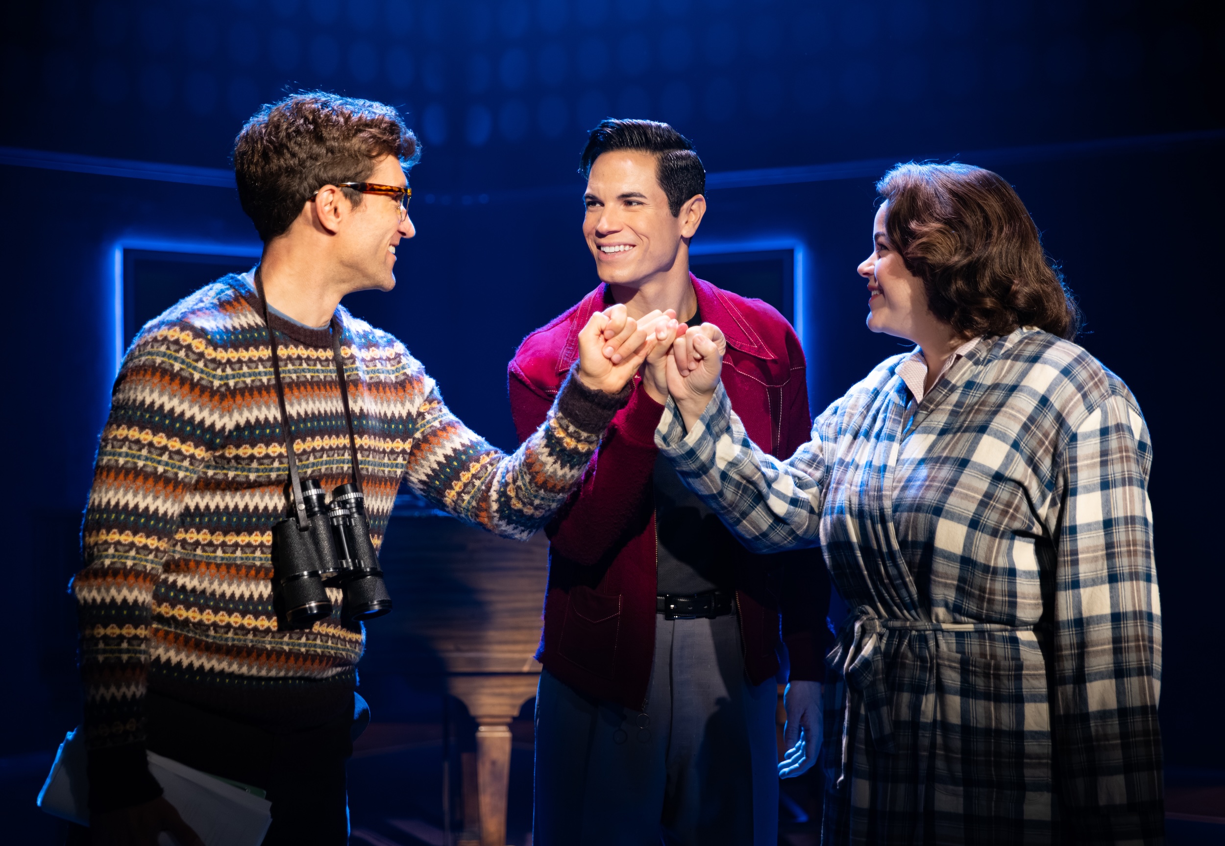 (l-r) Jake Loewenthal, Jason Gotay, and Melanie Field in Signature Theatre's "Merrily We Roll Along."