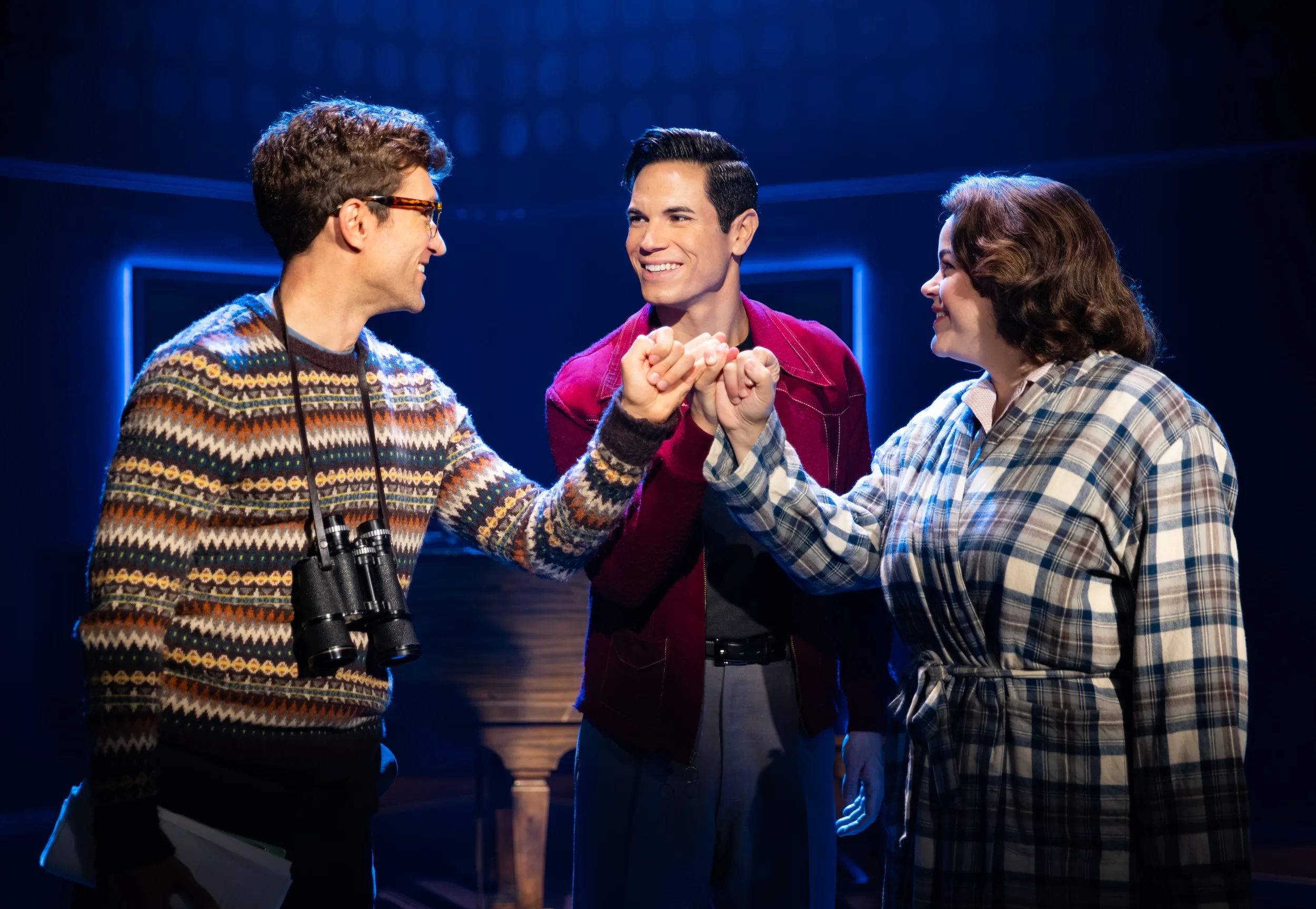 (l-r) Jake Loewenthal, Jason Gotay, and Melanie Field in Signature Theatre's "Merrily We Roll Along."