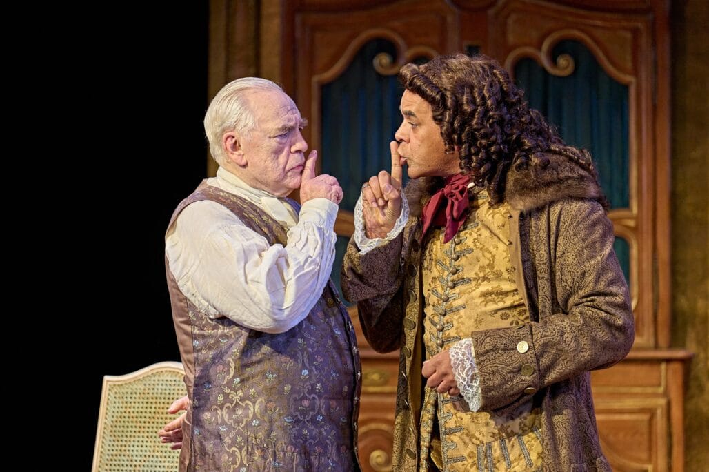 Brian Cox as Bach and Peter De Jersey as Voltaire in "The Score" at Theatre Royal Bath. Photo by Manuel Harlan.