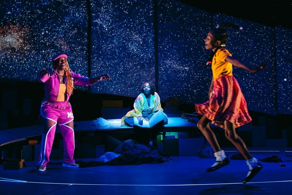 Donnetta Lavinia Grays, Abigail Onwunali and Savannah Commodore in "creation stories and all the important importants." Photo by Valerie Terranova.