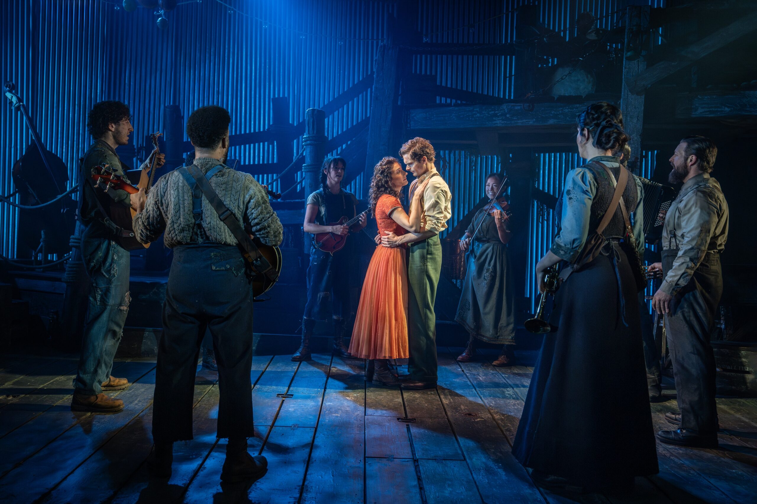 Kelsee Kimmel and Andrew Durand (center) and the company of "The Curious Case of Benjamin Button."