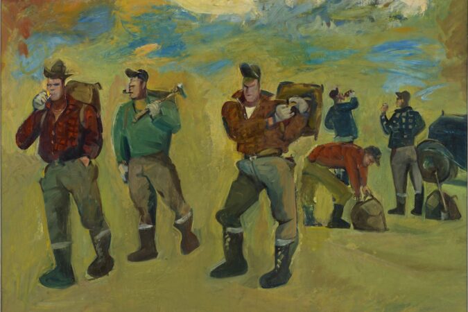 Carl Sprinchorn, "Lumberjacks, Shin Pond," 1941, Collection of Jay DeMartine. Photo by Luc Demers.