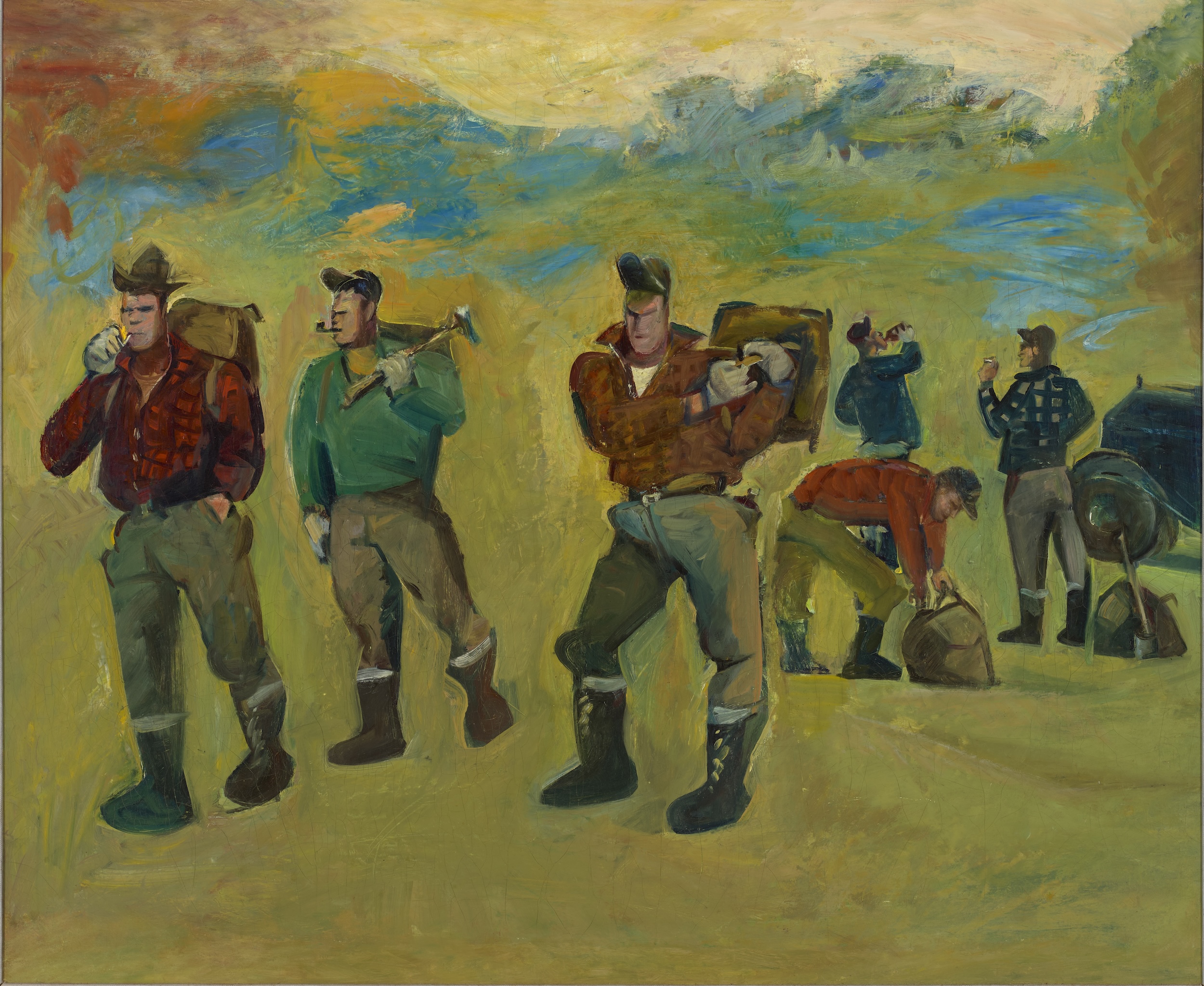 Carl Sprinchorn, "Lumberjacks, Shin Pond," 1941, Collection of Jay DeMartine. Photo by Luc Demers.